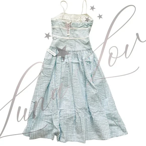 FOR LOVE & LEMONS Georgia Gingham Midi Dress In Blue NWT - Picture 9 of 12